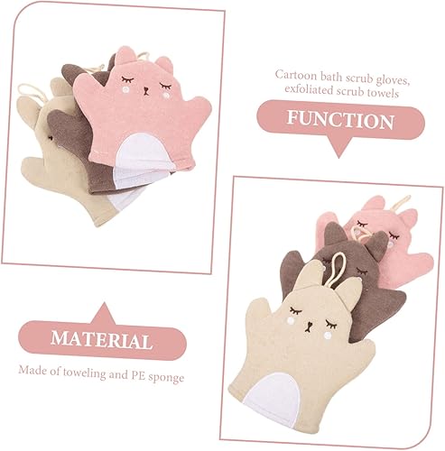 Miniatura 6 de Guantes de baño de animales, 3 piezas, toallas de baño, toallas suaves, toallas corporales, toalla de lavado de marionetas, guante exfoliante para