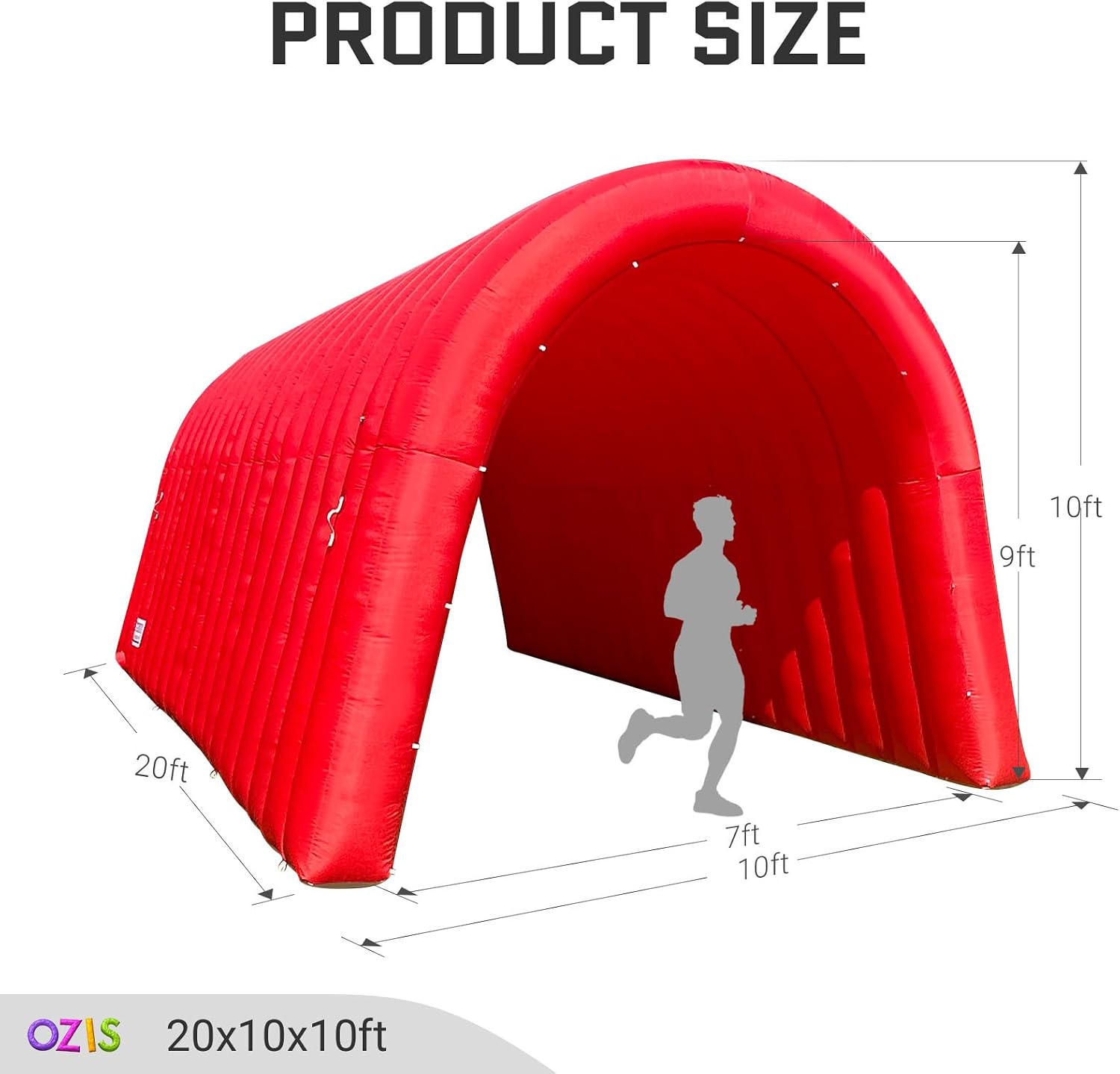 OZIS 20FT Inflatable Tunnel Sports Tunnel Entrance with Installed Blower Inflatable Tunnel Tent for Business Advertising Event Exhibition Promotion,Street,Shop,Supermarket,School(Red 20x10x10FT)
