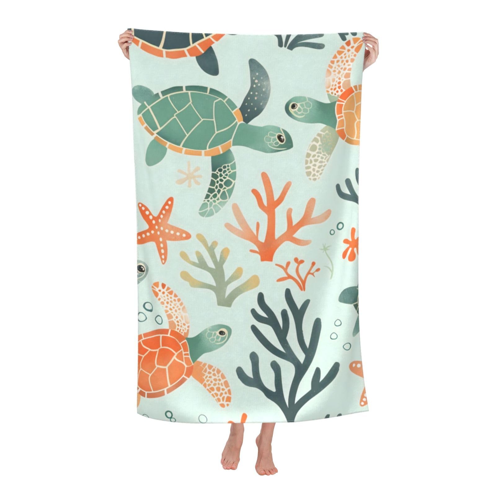 HLBSDM Sea Turtle Beach Towel 31inx51in Ocean Sand Free Microfiber Bath Towel Ultra Soft Quick Dry Pool Towel Absorbent Towel Lightweight Towel for Swimming Bathroom Decor