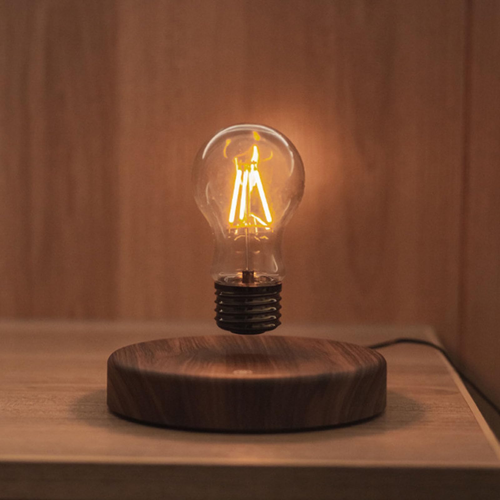 ele ELEOPTION Schwebende LED-Tischleuchte mit Touch-Taste Magnetische in Edler Holz-Optik Drahtlose LED-Glühbirne Dekoleuchte Dekoratives Licht für Liebhaberfreunde Raumdekoration,Nachtlicht