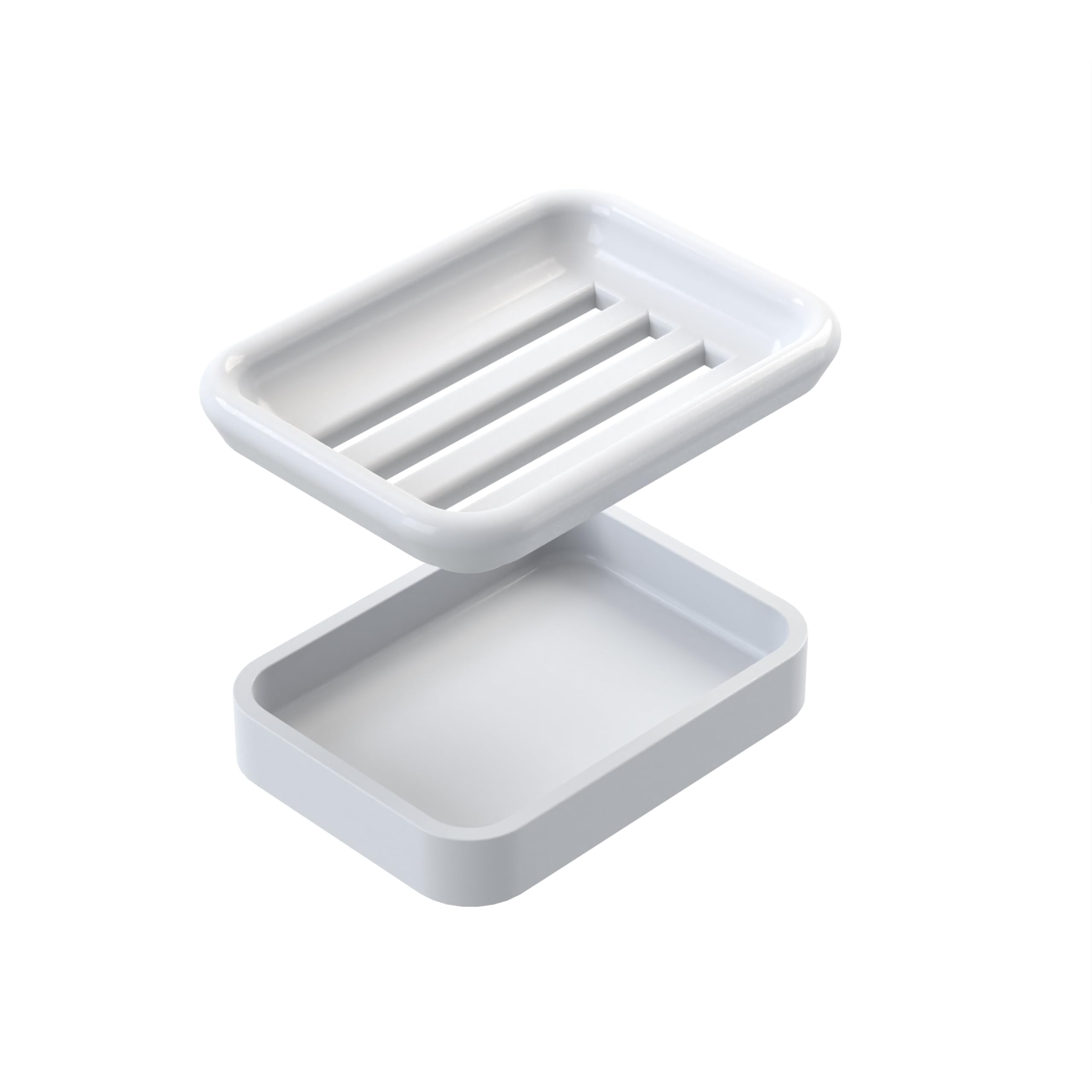 Jabonera de granito, soporte de jabón colador de doble capa, adecuado para cocinas, baños y fregaderos de bar, soporte de jabón duradero para ducha, el mejor lugar para tu barra de jabón (blanco)