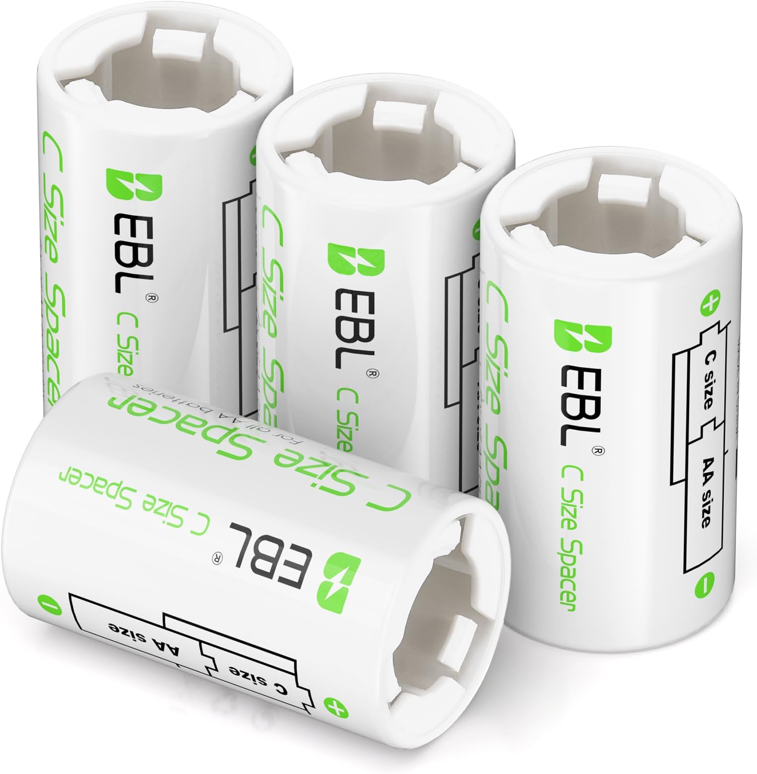 EBL C Size Battery Adapters, AA to C Size Battery Spacer Converter Case Use with Rechargeable AA Cells - 4 Pack