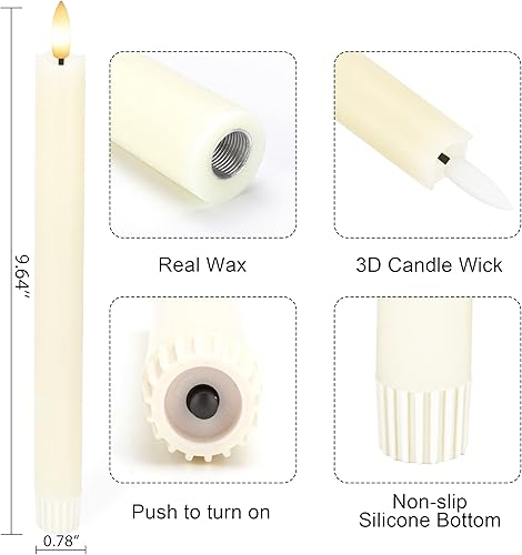 Miniatura 2 de Velas cónicas sin llama con mecha 3D, velas LED de cera real de 9.6 pulgadas con 2 controles remotos y temporizador, paquete de 6 velas parpadeantes