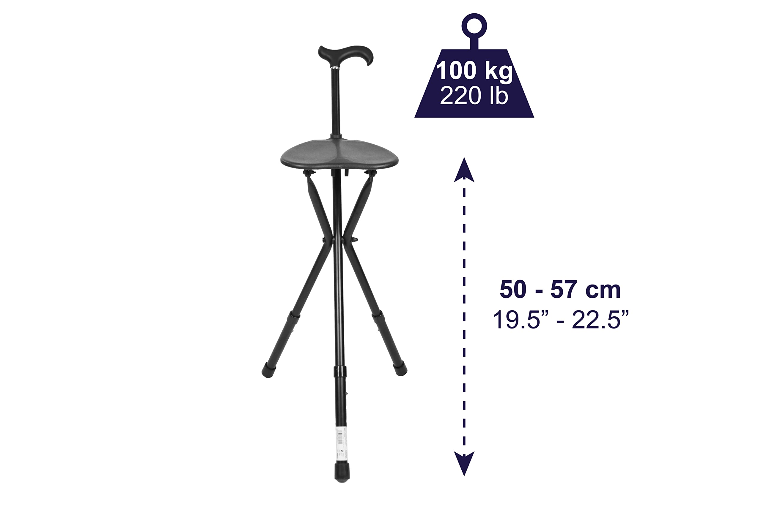 KMINA Baston Silla Plegable, Aluminio, Altura Regulable, 3 Patas - KMINA Pro