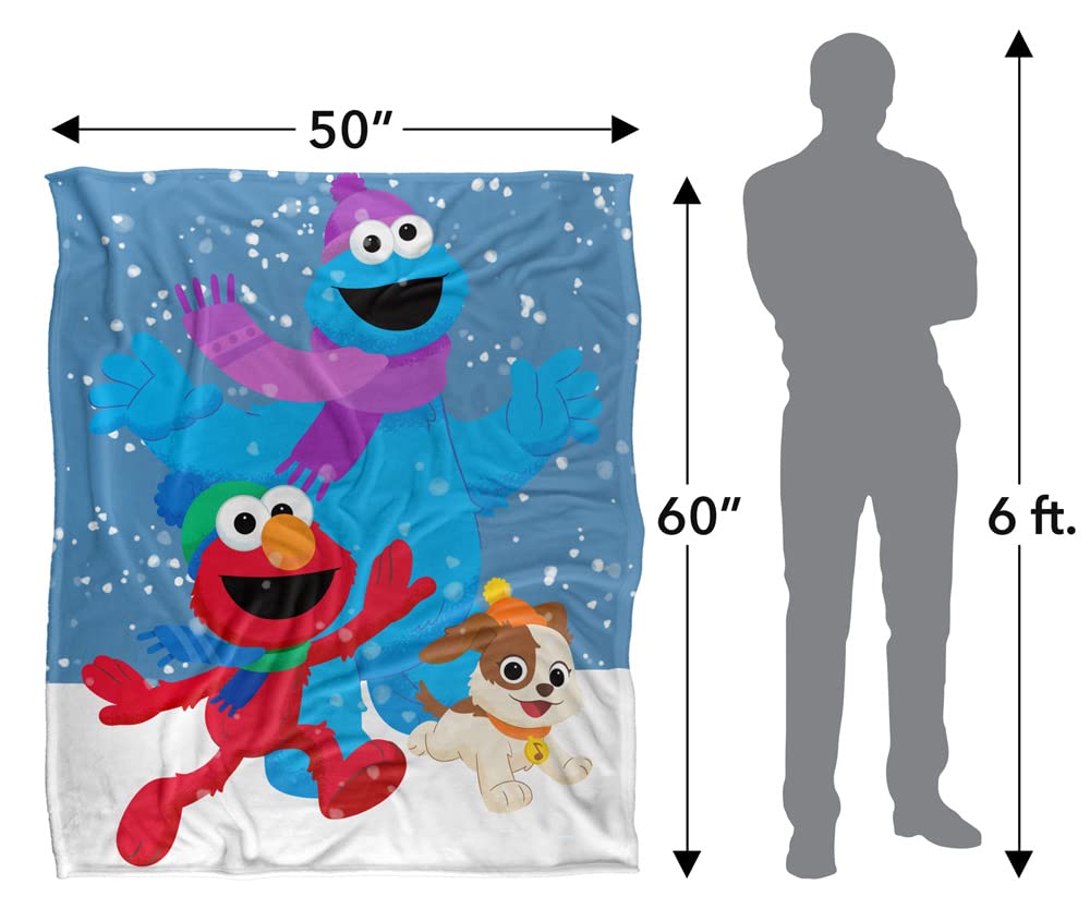 Sesame Street Furry Friends Forever Elmo Cookie Monster Snow Run Kids Silky Touch Blanket, 152 x 127 cm - Image 2