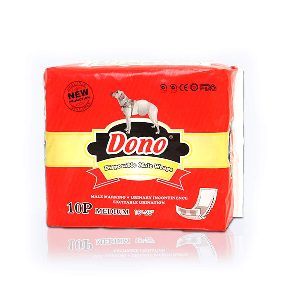 DONO Disposable Male Wraps Dog Diapers Super Absorbent Soft Male Dog Wraps, Including 4 Sizes, Extra Small, Small, Medium, Large, Pet Diapers Dogs Cats (M 10count)