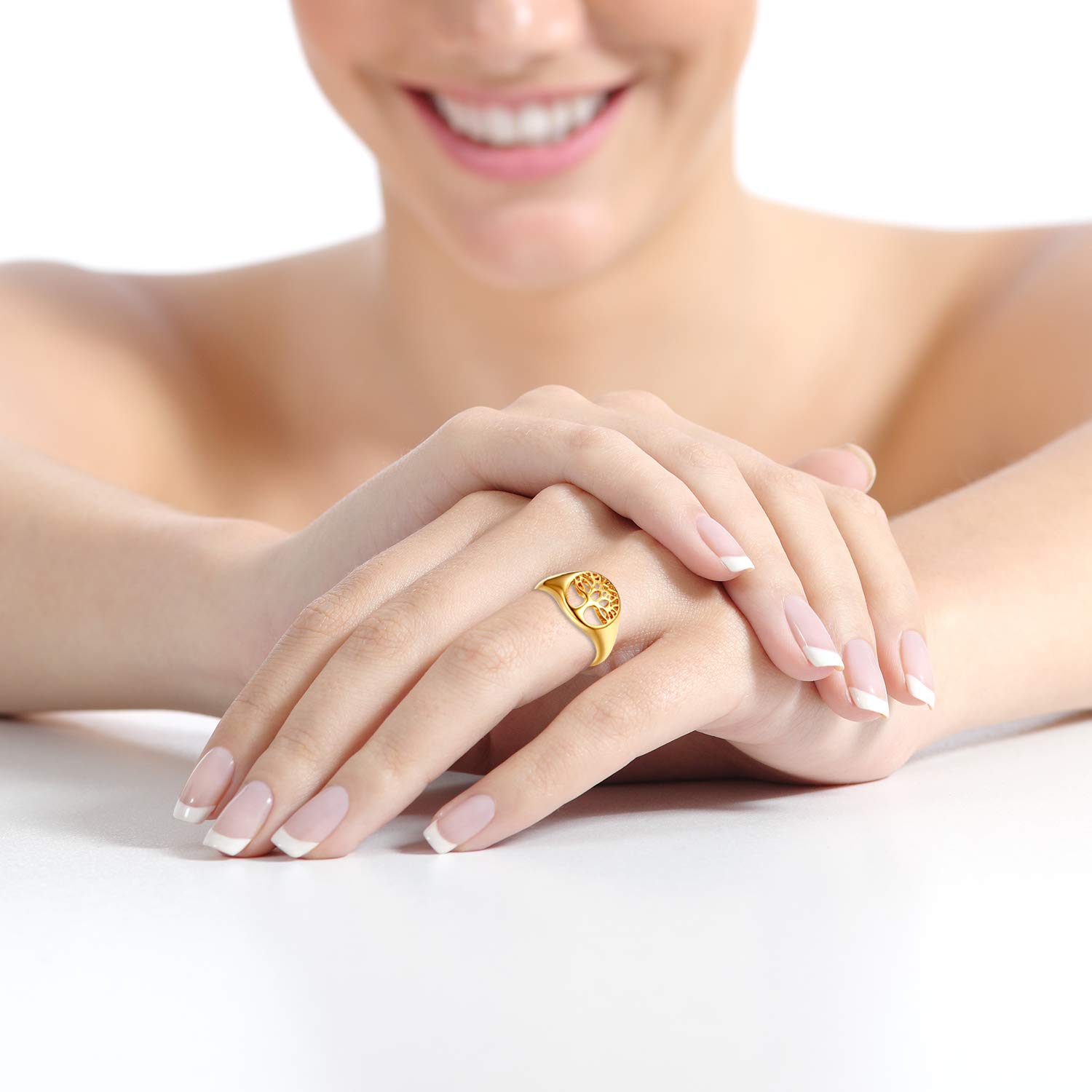 JewelryWe Pierścionek damski, ze stali nierdzewnej, drzewo życia, pierścionek na palec, srebrny, rozmiar od 49 do 65, bezpłatny grawerunek