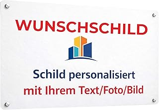 INDIGOS UG - Schilder selbst gestalten - WUNSCHTEXT Schild personalisiert - Aluverbundplatte 8 Größen - personalisiert mit Foto und Text - Logo - für Garage, Hotel, Parkplatz, Schule, Carport, Firma