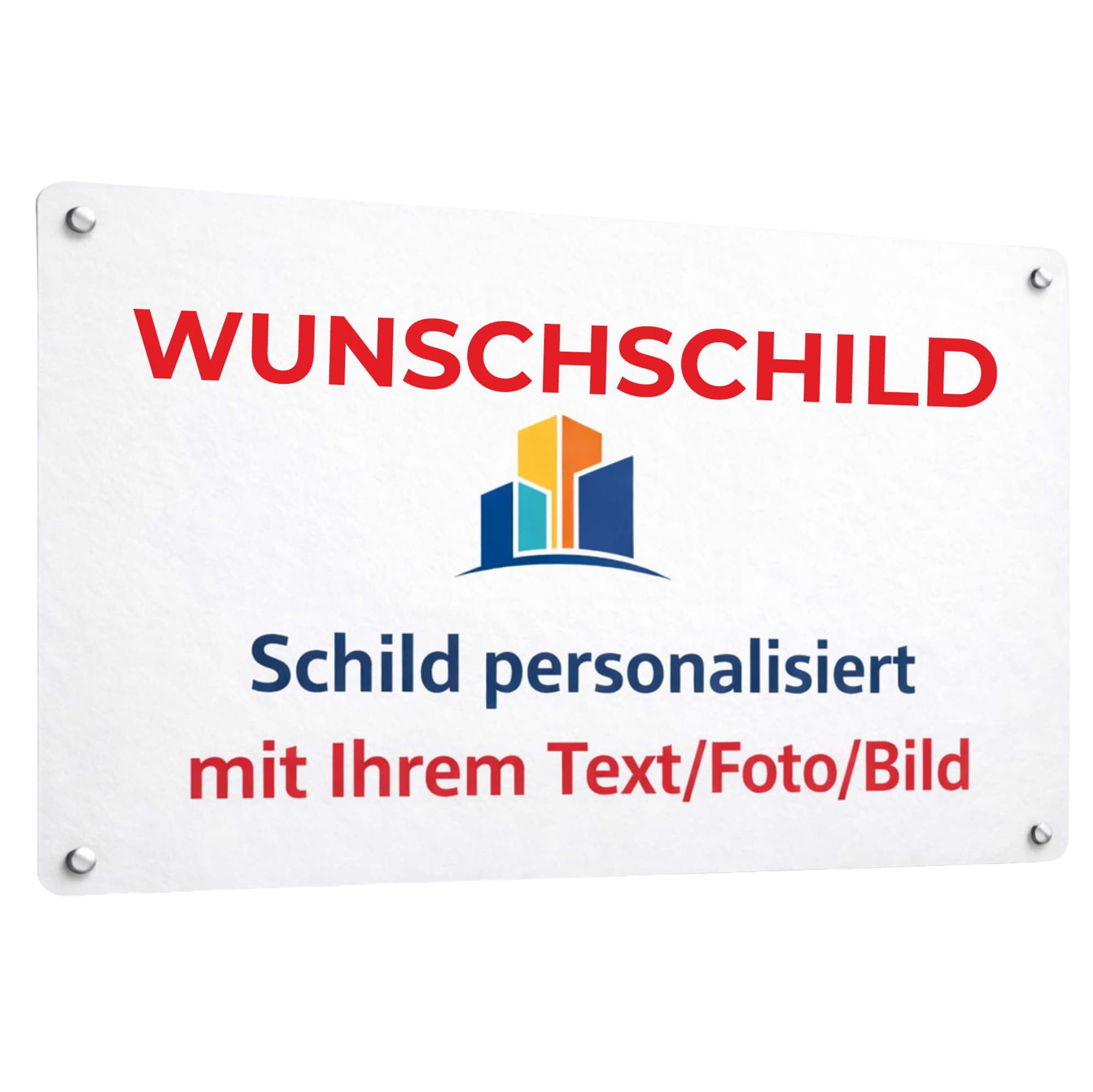 INDIGOS UG - Schilder selbst gestalten - WUNSCHTEXT Schild personalisiert - Aluverbundplatte 8 Größen - personalisiert mit Foto und Text - Logo - für Garage, Hotel, Parkplatz, Schule, Carport, Firma