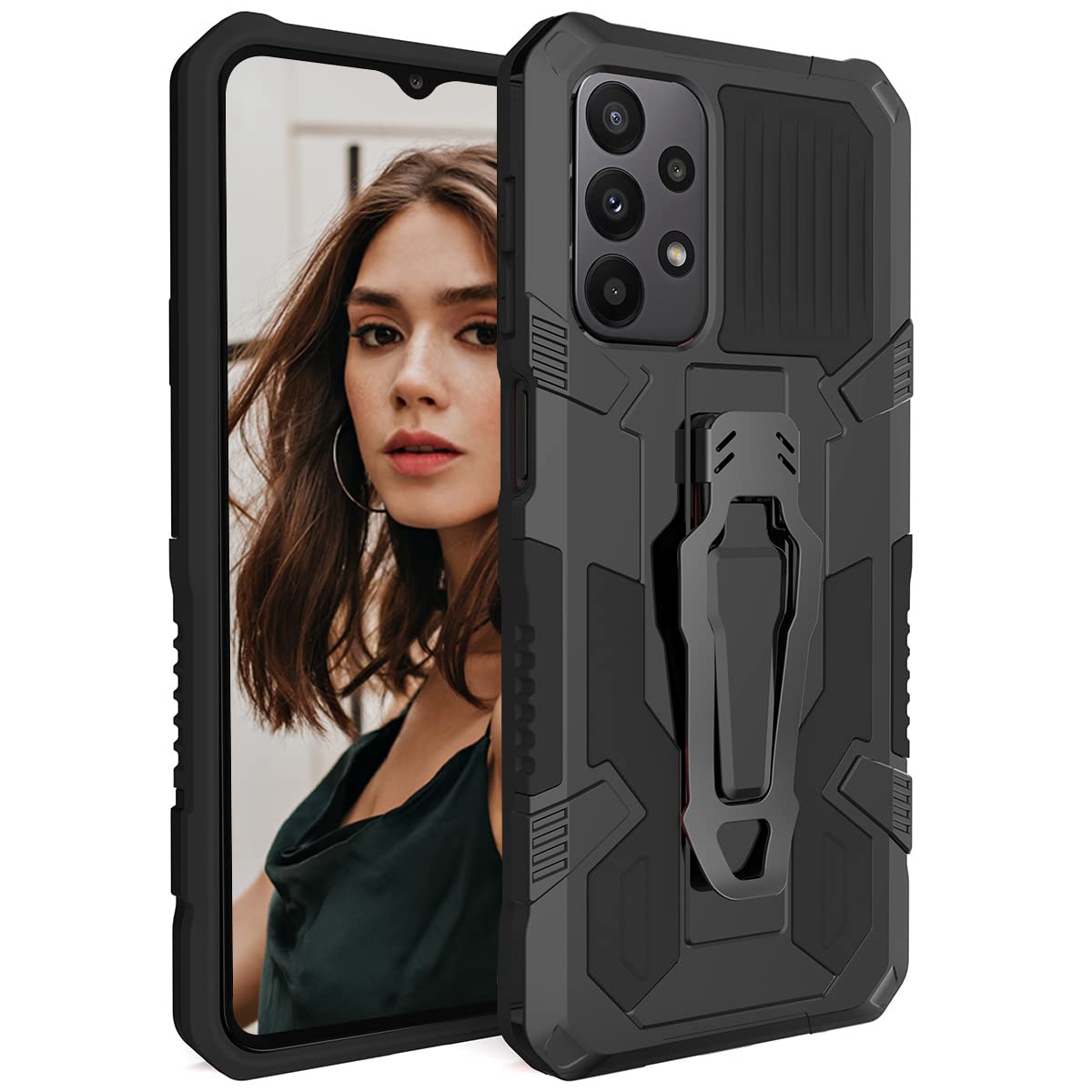 CCSamll for Samsung Galaxy A23 Case with Metal Belt Clip Holster, Galaxy M23 Case Military Grade Drop Protection Cover with Kickstand Phone Case for Samsung Galaxy A23/M23 JJ Black