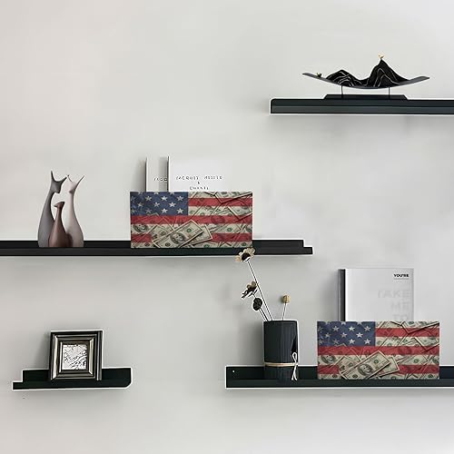 Miniatura 4 de Kcldeci Cestas de almacenamiento de bandera estadounidense y dólares para estantes, cajas de almacenamiento decorativas para sala de estar, oficina,