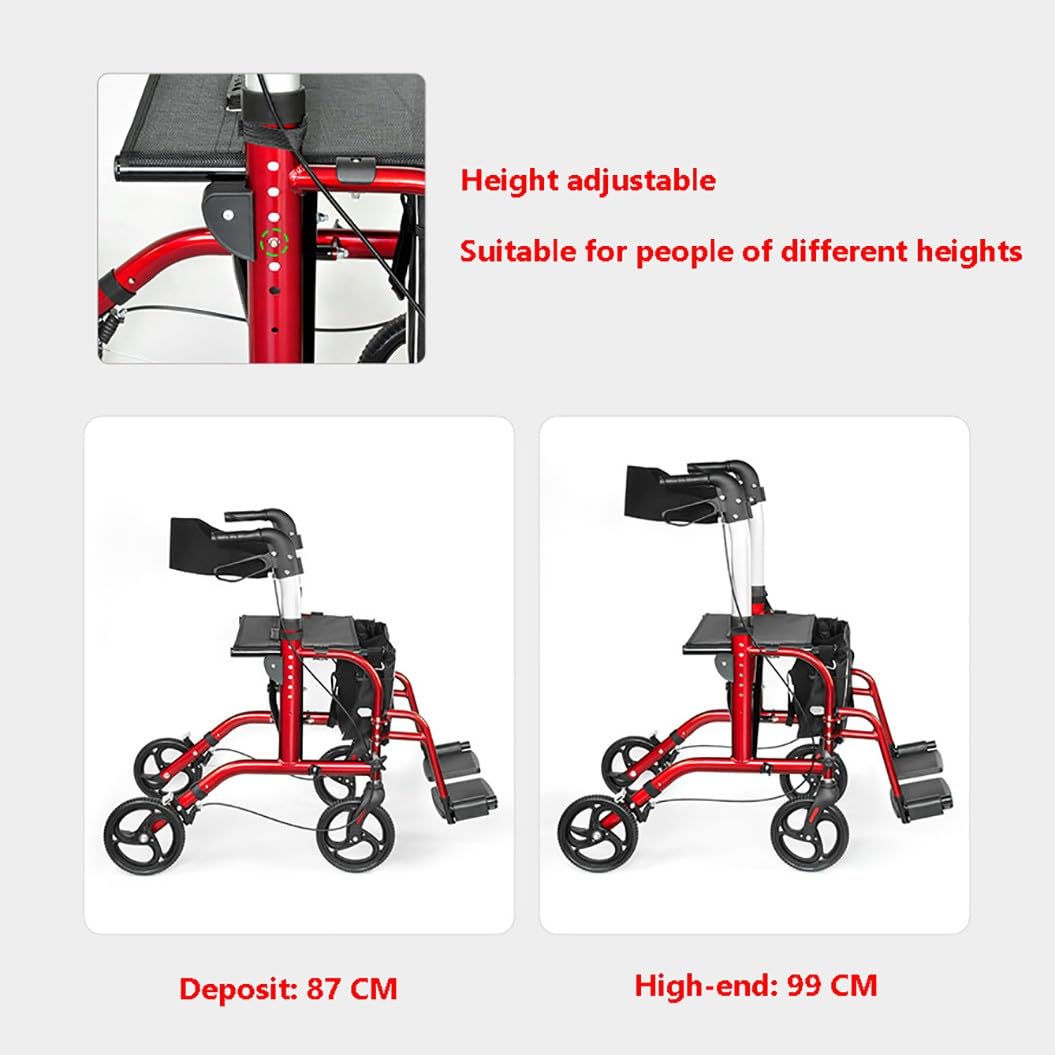 4 Ruedas Caminadores,Andador plegable con reposapiés,andador rollator con freno,Caminador Andador Aluminio con Ruedas,Para uso exterior e interior A