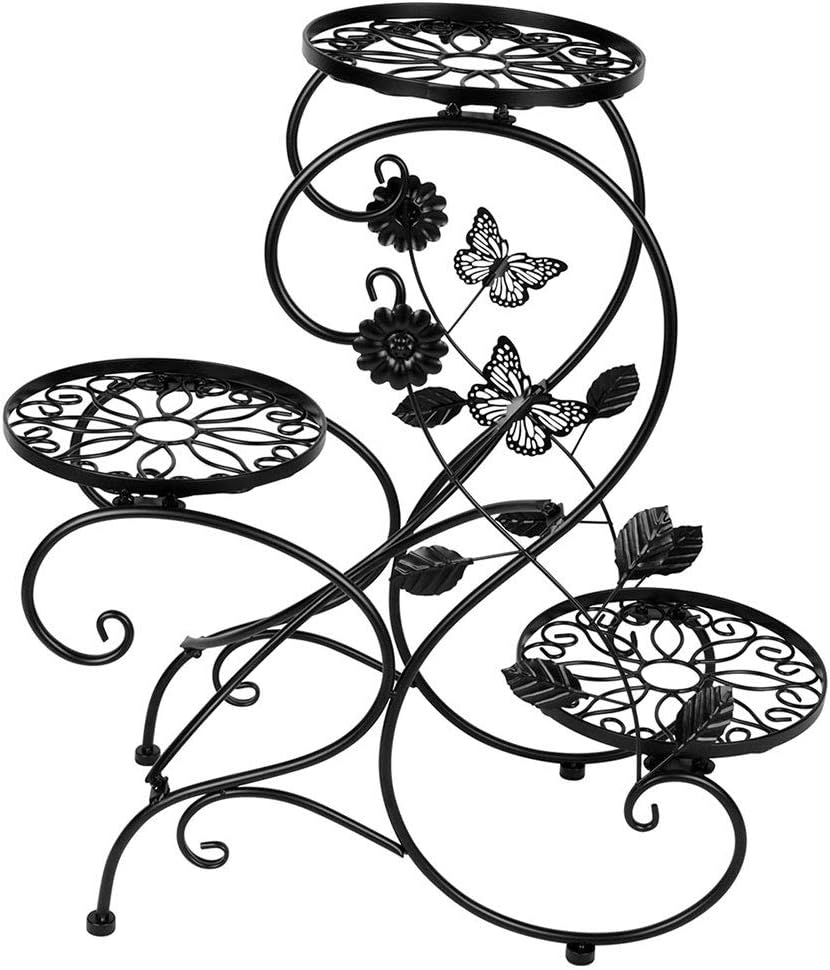 EUOTEO Funmall 3-Tiered Plant and Flower Stand Plant Flower Pot Rack with Modern S Design (Black)