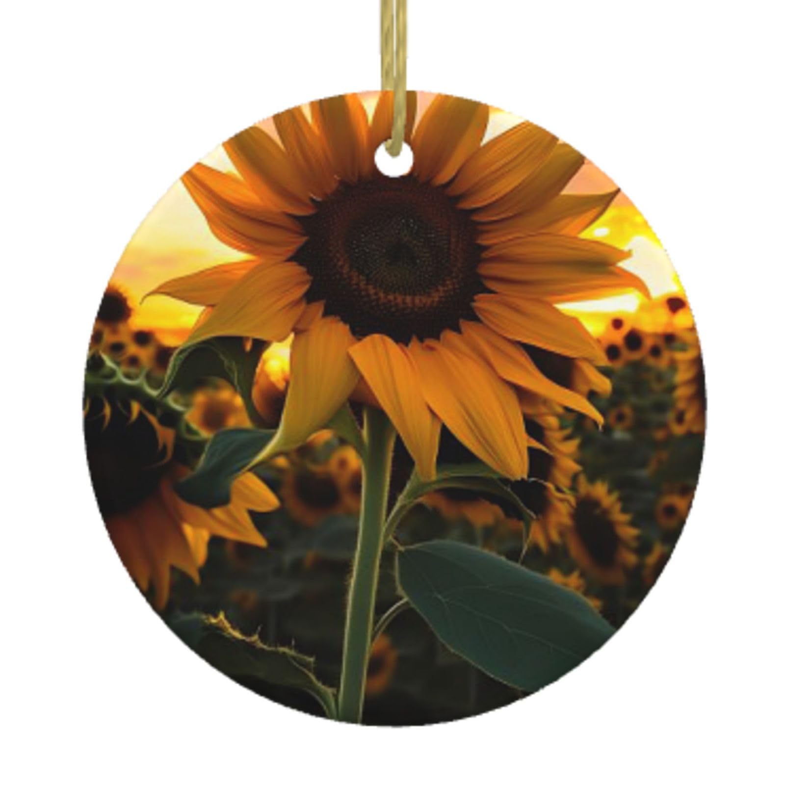 Ceramic Christmas Tree Hanging Ornaments with Gold Ropes Christmas Tree Decorations Round Ceramic Farm Sunflower Pendant Keepsake Decorations for Holiday Xmas Gift Ideas