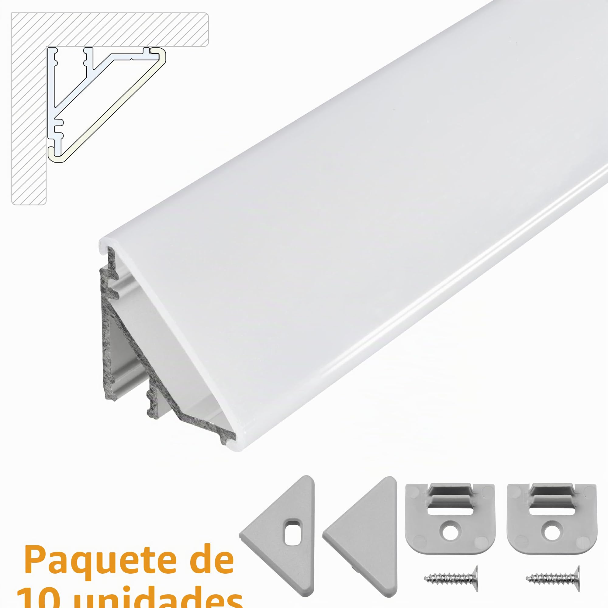 Perfil de esquina de LED V24, juego 10x100cm, perfiles de aluminio de 45 grados para la tira de LED como tira de luz