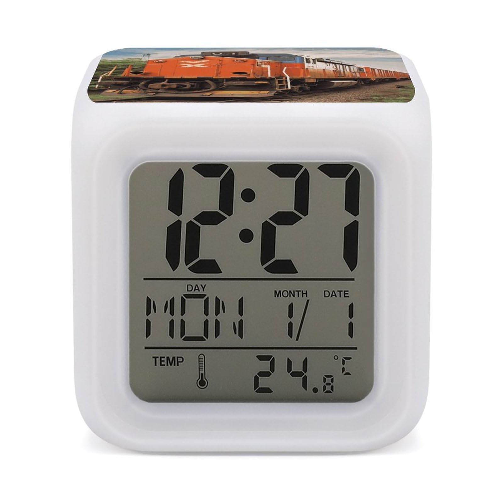 VstaDank Train Alarm Clock with 7 Color Changing Night Light Date Temp Display Wake Clocks LED Display Digital Clock Electric Desk Clocks for Living Office Bedroom Decor