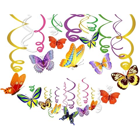 CC HOME 15Pcs Butterfly Hanging Swirls Insect Ceiling Streamer Birthday Decorations Butterfly Themed Party Favors for Holiday Baby Shower Home Decoration Party Supplies