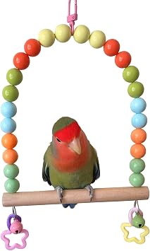 Large Bird Swings for Parrots,Bird Cage Wood Perch, Parakeet Stands Hanging Toy for Cockatiels,Colorful Beads Bell Climbing Toy Playground Accessories for Macaws Quaker Cockatiels Conures Lovebirds