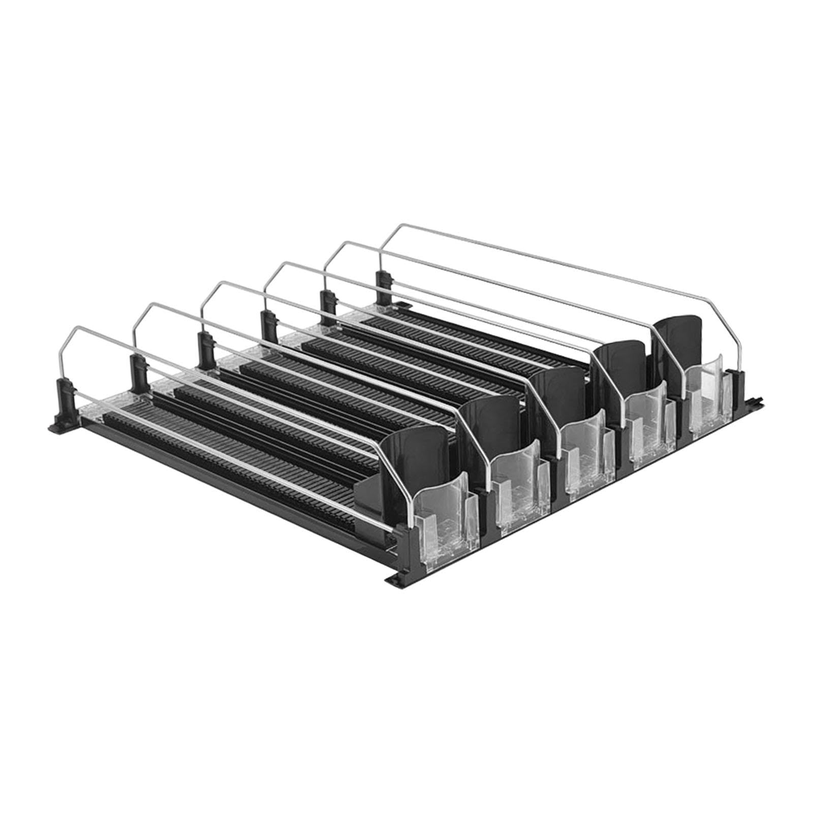 Organizador de Bebidas para Refrigerador, Dispensador de Latas Apilable, de Gran Capacidad, con Mecanismo Automático de Empuje para Estantes, 5 Filas Negro, Individual