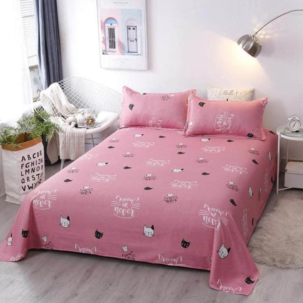 Draps de lit chat rose en polyester doux pour lit double et queen size