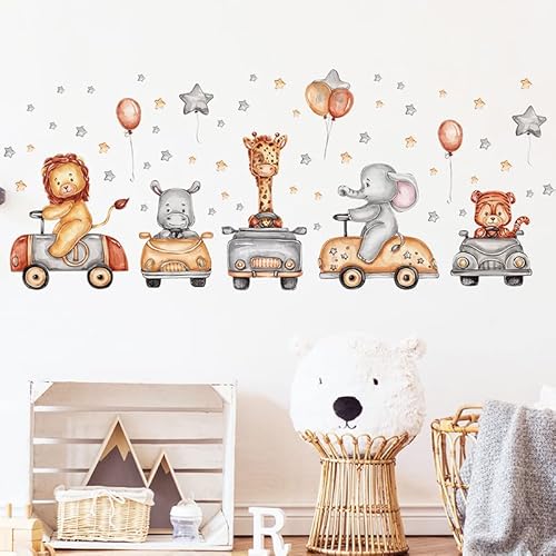 Yotdmk Wall Stickers For Kids Room Boys Girls Bedroom Decals Cartoon Animal Cars Theme Fox Lion Elephant Giraffe Wallpaper Wall Decals For Baby Nursery Room Playroom Kindergarten Decorative Stikcers #TOP4