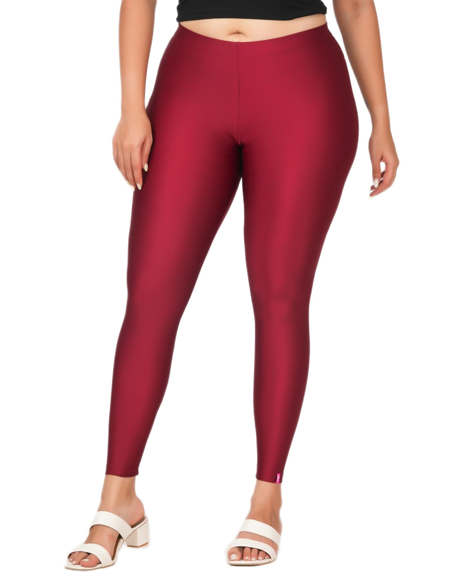 Loveit Women Solid Nylon Shimmer Ankle Length Leggings-image-7