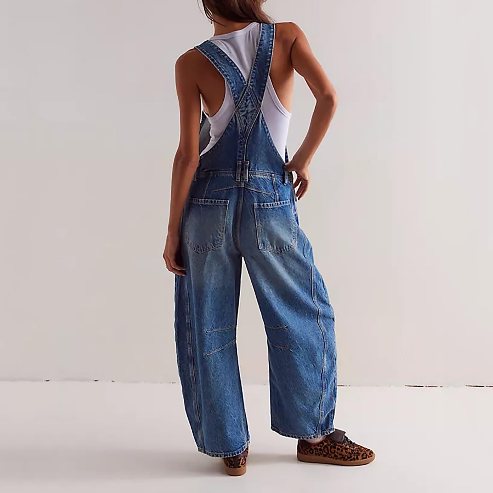 Mono con Tirantes y Peto para Mujer Peto Vaquero Mono Informal Holgado Sin Mangas con Tirantes Ajustables Mono Largo con Bolsillos