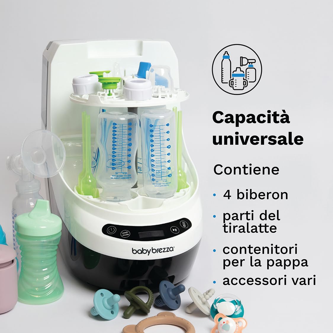 Baby Brezza Bottle Washer Pro: Lavabiberon ecologico, multifunzione, Sterilizzatore automatico con Lavaggio e Asciugatura per Biberon, Tettarelle e Accessori per Neonati - Pulizia senza spazzole