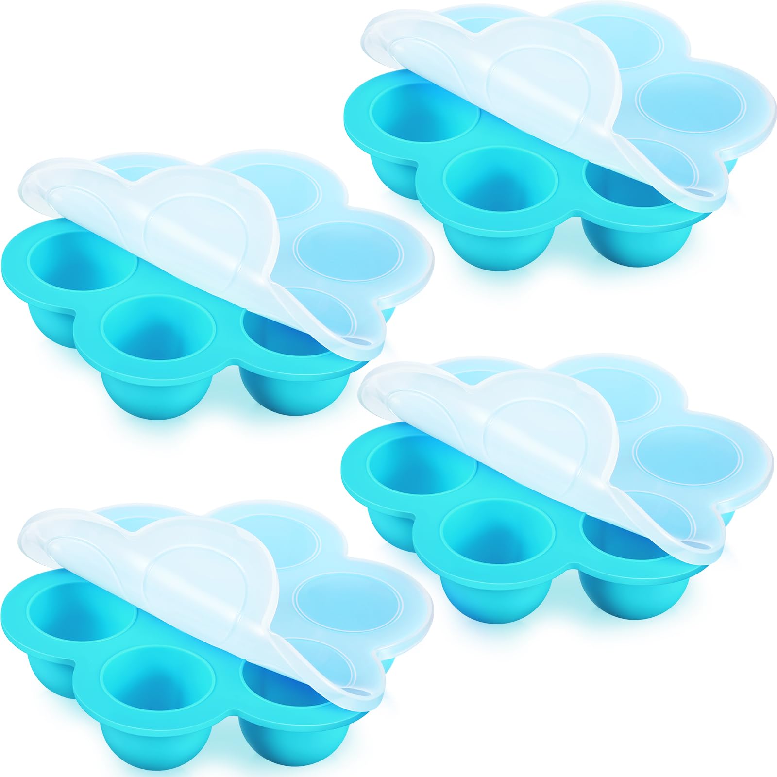 Potchen 4 Pcs Silicone Baby Food Freezer Tray with Lid Stackable Reusable 2.5oz Silicone Baby Food Freezer Molds Storage Tray for Homemade Egg Bite