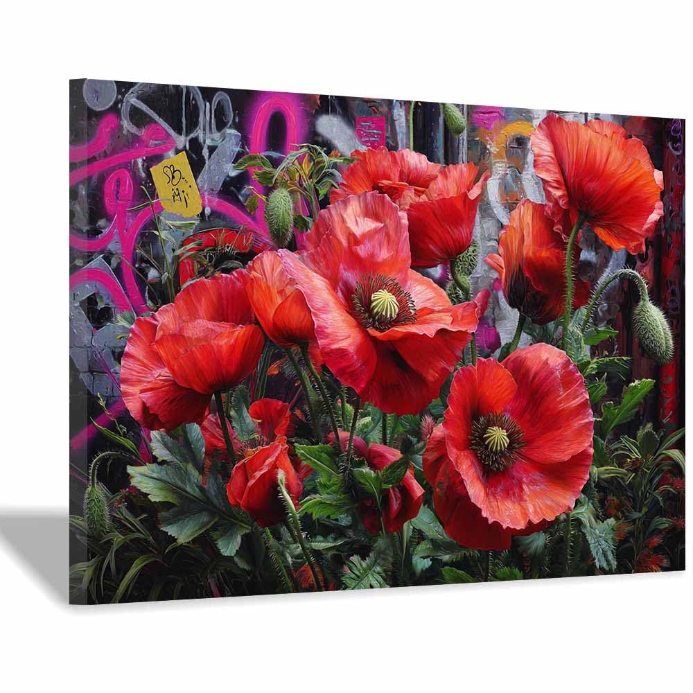 ZAMAEIU Landscape Wall Art Poppy Clusters Artwork for Walls, Canvas Prints Paintings Room Decor, for Bedroom Kitchen Office Fireplace Wall Decor(red)-60x90cm Framed