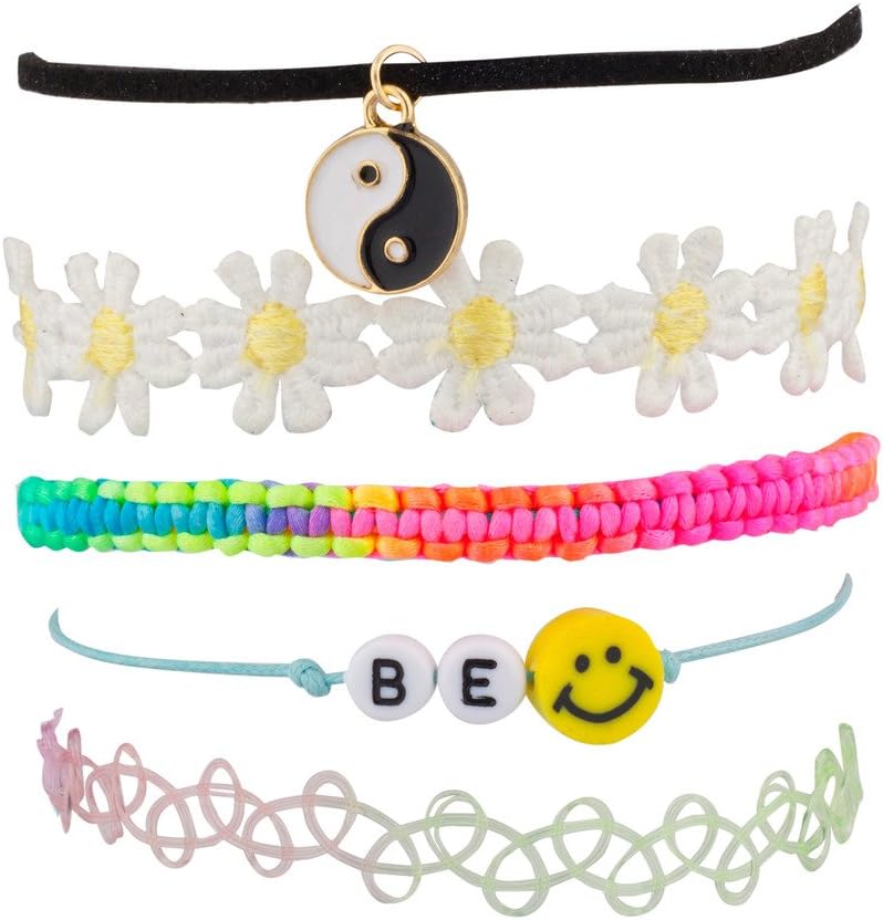 LUX ACCESSORIES Peace Be Happy Smile Rainbow Sunflower Floral Flower Woven Arm Candy Bracelet Set