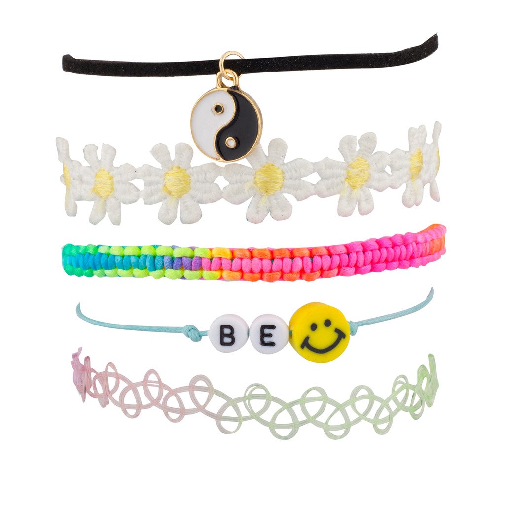 LUX ACCESSORIES Peace Be Happy Smile Rainbow Sunflower Floral Flower Woven Arm Candy Bracelet Set