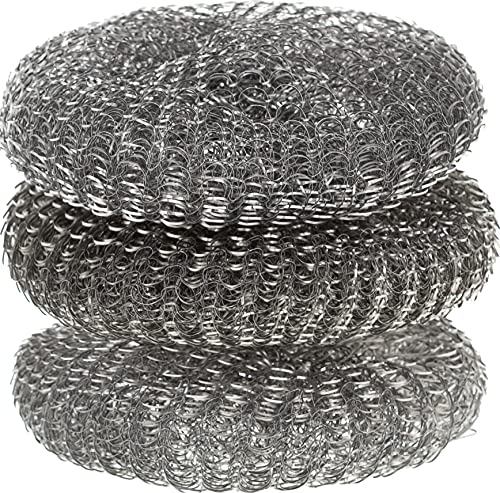 Image of Metal Sponge Scrubbers - Pack of 3 - Dishes Cleaning Metal Scrub for Kitchen - Scrubbing Scouring Pad