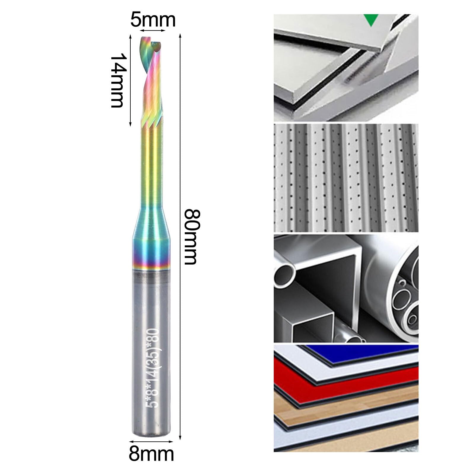 1 szt. 12-32 frez spiralny z węglików spiekanych kolorowy jednoostrzowy aluminiowy wykrawanie stopowe wiertło stopniowe do drewna(5x8x14 80)