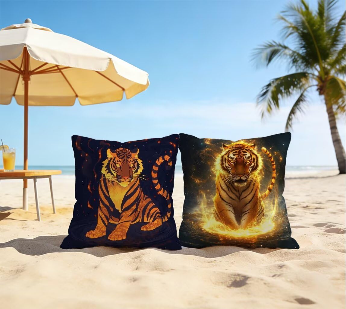Poszewka na poduszkę 70 x 70 cm zestaw 2 żółtych poszewek na poduszkę 70 x 70 cm duża lniana poszewka na poduszkę tygrys na wiosnę lato sofa krzesło sypialnia taras dekoracyjne, prezenty A-28651L