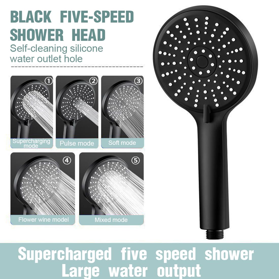 Soffione Doccia Soffione doccia grande (120 mm di diametro) con5 modalità di erogazione dell'acqua, soffione doccia ad alta pressione, Soffione Doccia Risparmio Idrico 8L/min cromato