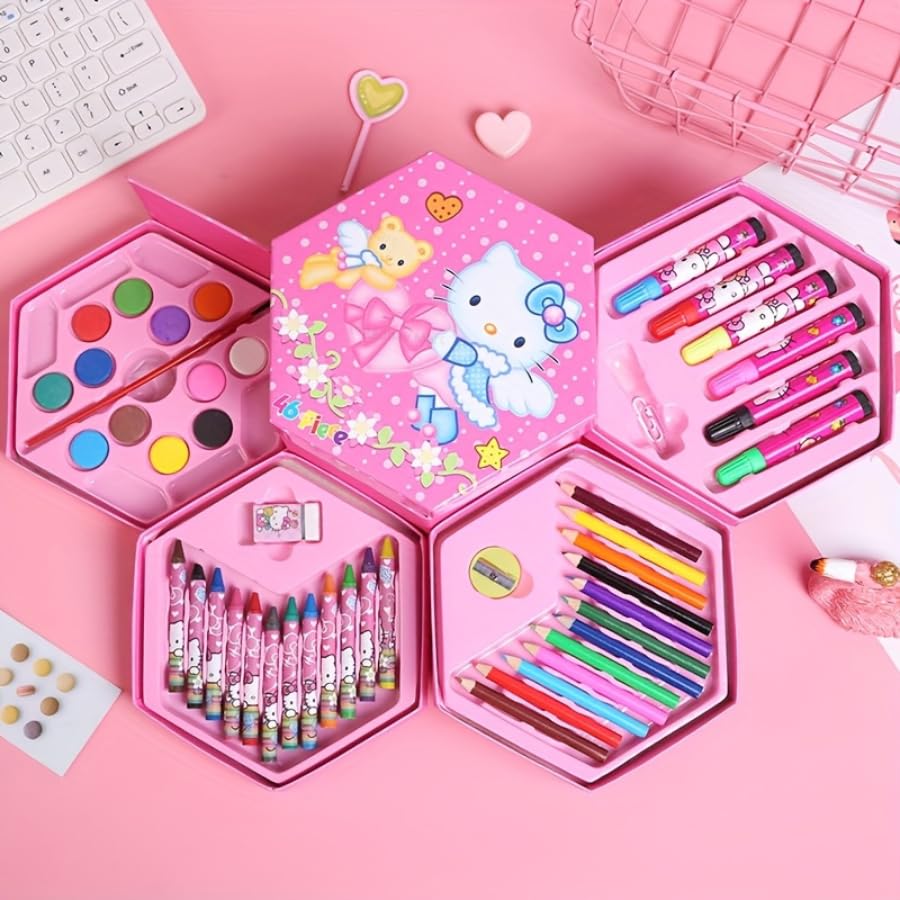 Radhav Mart 46-Piece Art Set, Art Kit, Kids Painting Box with Color Pencils, Crayons, Watercolors & Sketch Pens (Print May Vary), Multicolor Ink 3