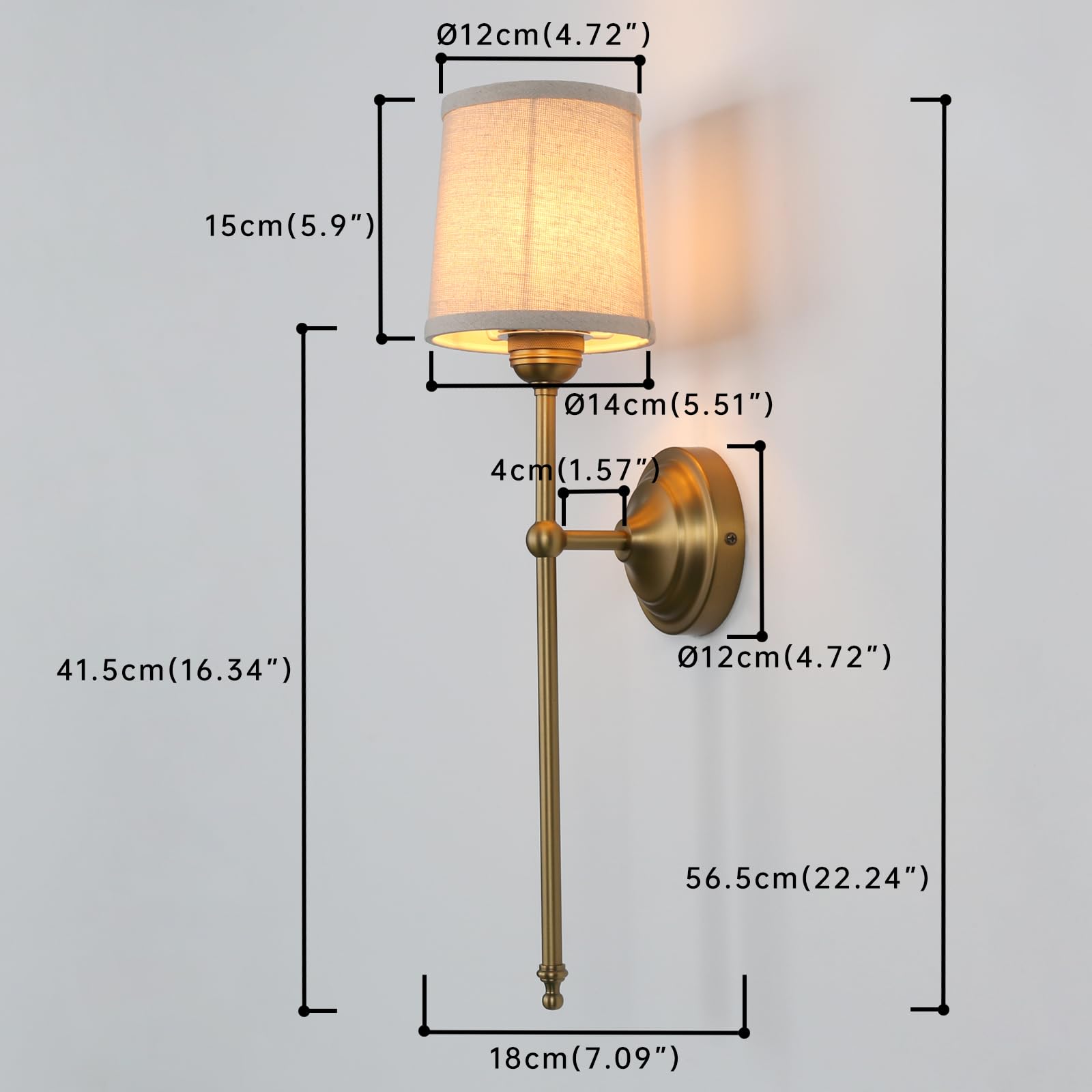 Applique con finitura antica con paralume in tessuto di lino, lampada da parete vintage per interni a 1 luce per soggiorno camera da letto comodino luce