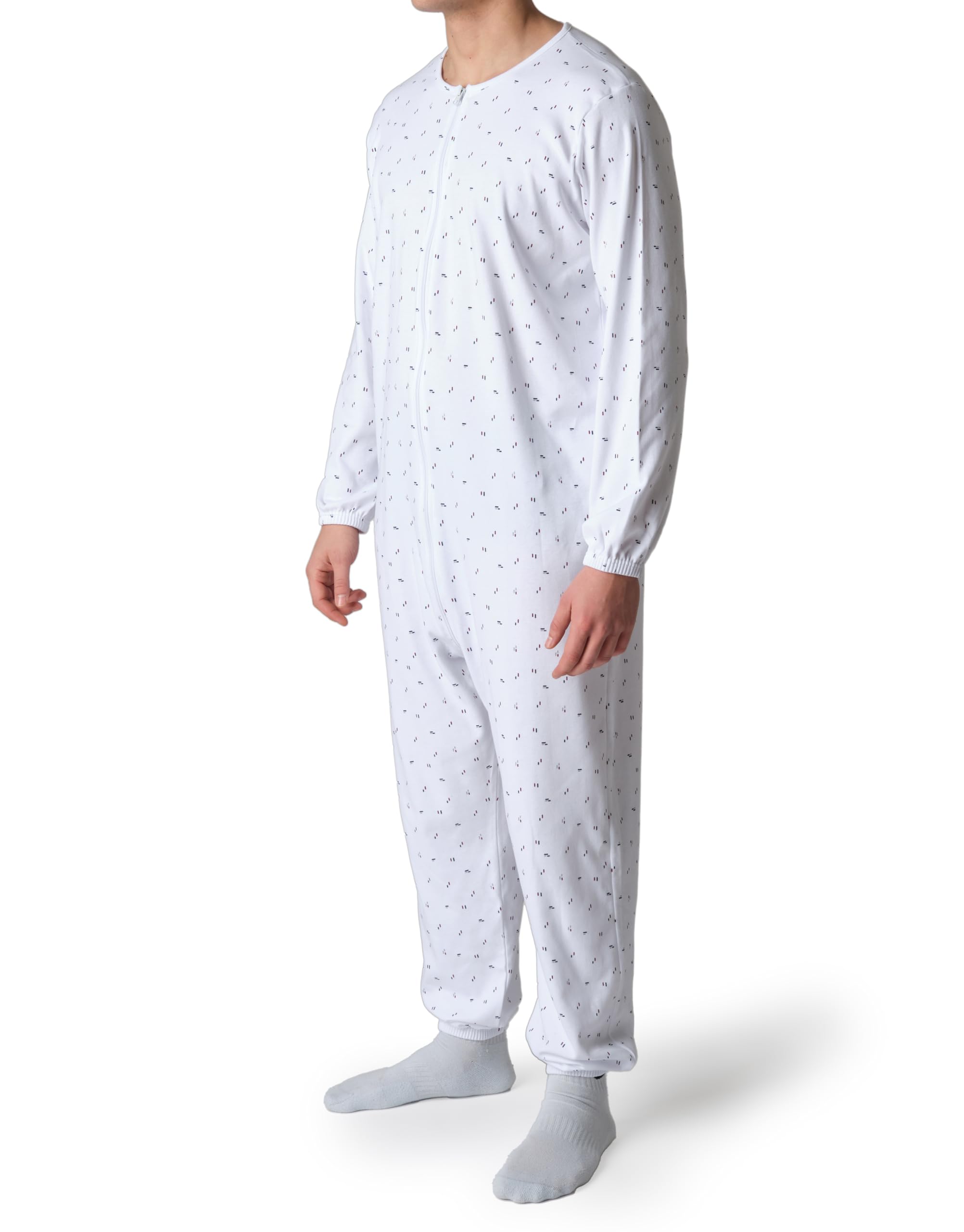 Pijama sanitario para hombre de invierno para ancianos, tutón con cremallera delantera y trasera, rayas azules rojas y grises