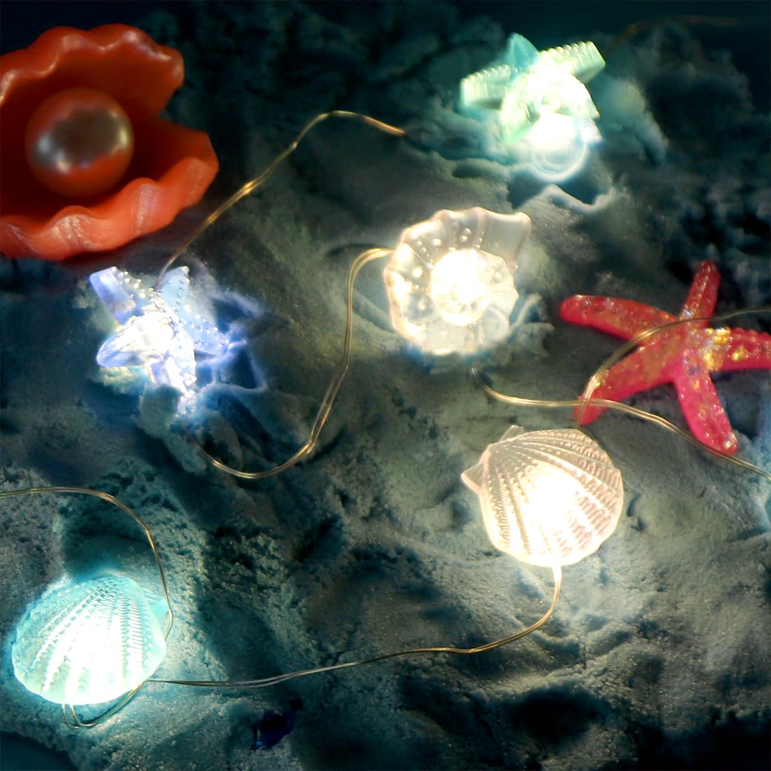 Lichtsnoer met schelpen, led-lichtketting voor binnen, 30 stuks, werkt op batterijen, USB-verlichting, voor buiten, met afstandsbediening, voor badkamer, balkon, bruiloftsfeest, verjaardag, Kerstmis