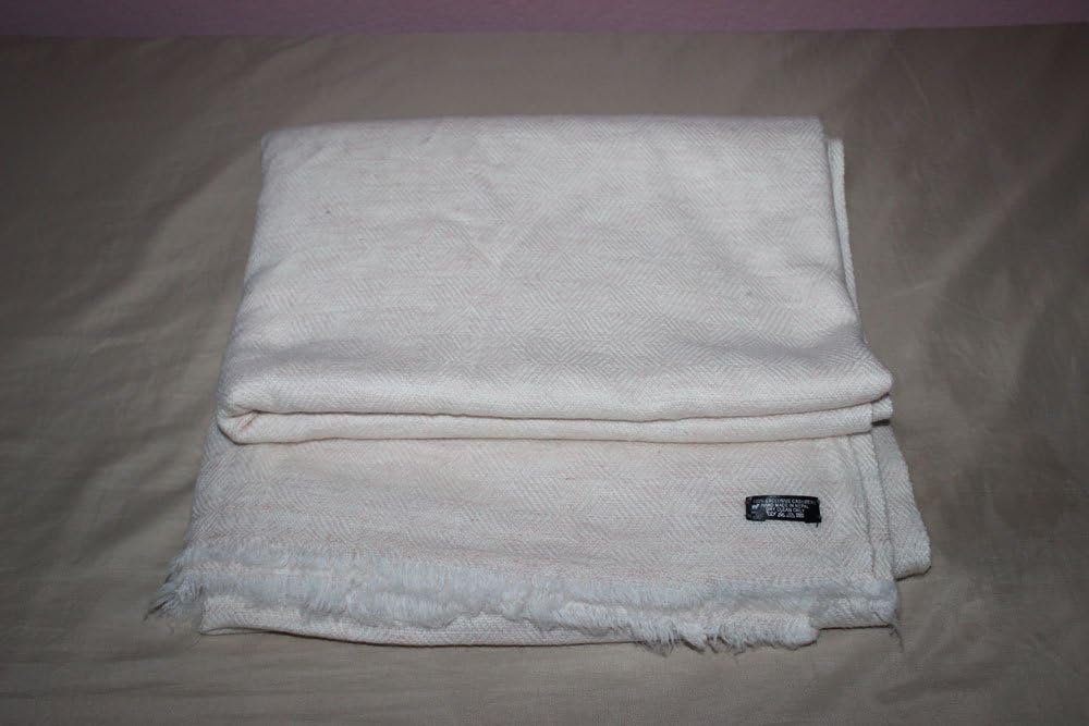 100% Natural White Cashmere Blanket - Pure Pashmina Throw - Hand Made in Nepal By Pure Himalayan Pashmina - RRP $500