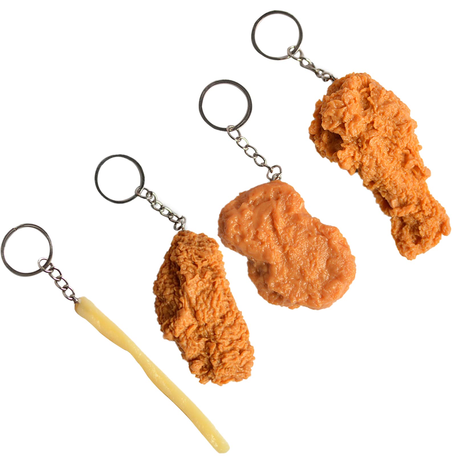 kapitomanio 4 pcs,Imitation Food Keychain French Fries Chicken Nuggets Fried Chicken Leg Food Pendant Keychain, Yellow, 3