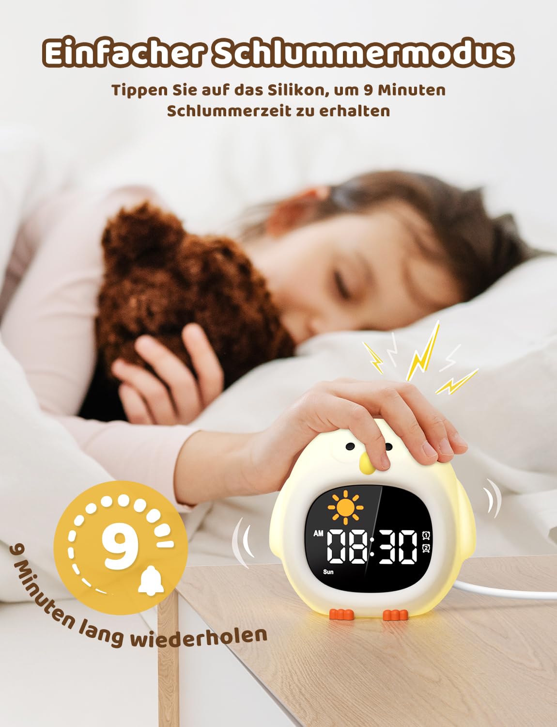 Yissvic wecker Kinder für Schulanfänger Jungen Kinderwecker mit RGB Nachtlicht Lernwecker 2 Alarme Wochenend-Modus Snooze 10 White Noise Eule Stil