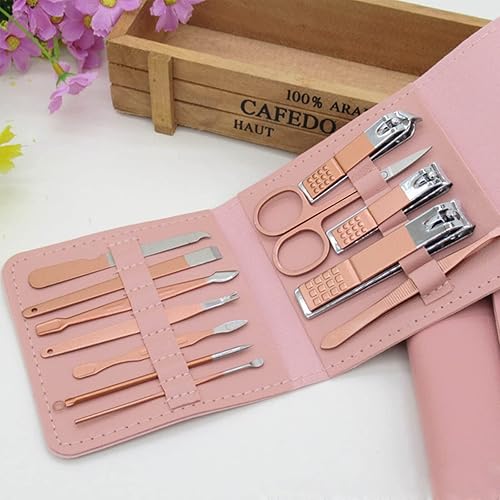 Miniatura 4 de XMOSNZ Juego de manicura 12 en 1 de acero inoxidable cortaúñas kit profesional de aseo facial mano, pies, cuidado de la piel y herramientas de