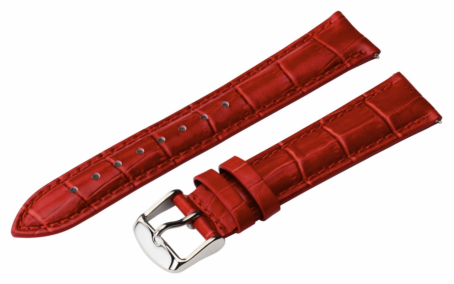 Clockwork Synergy - 2 Piece Ss Leather Classic Croco Grain Interchangeable Replacement Watch Band Strap 13mm - Solid Red - Men Women