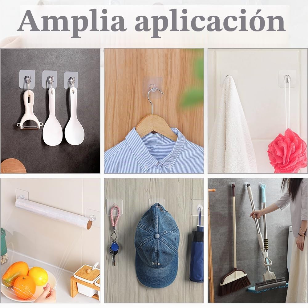 Ganchos Adhesivos Transparentes 15 Piezas Multifuncionales para Pared Cocina Baño