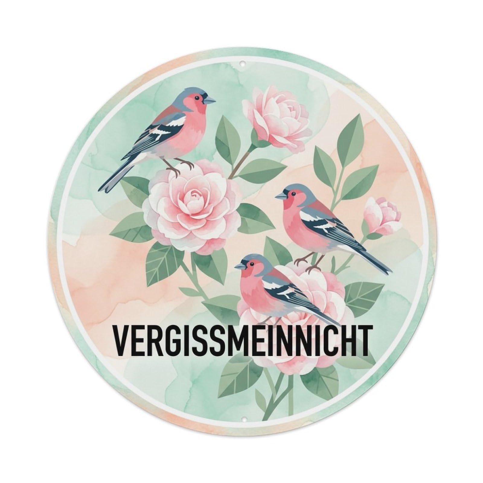 Camellia Vergissmeinnicht Watercolor Bird Slogan Metal Tin Sign