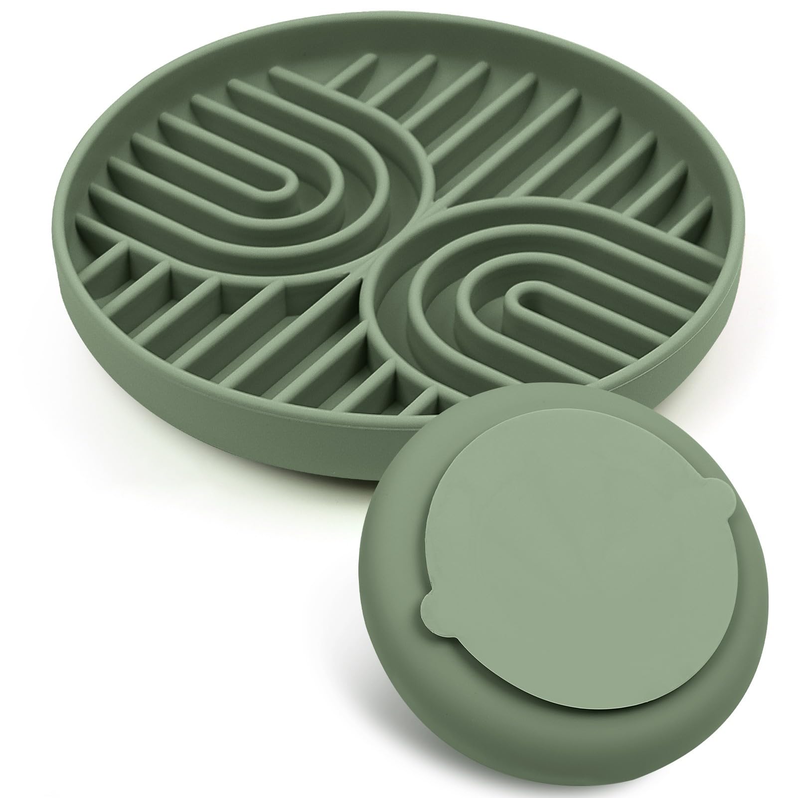 Slow Feeder Dog Bowls, Silicone Dog Food Bowls with Suction Cups Safe Dog Slow Feeder Bowl Non-Slip Slow Down Eating Dog Feeder Cat Slow Feeder for Small and Medium Breeds (Green)