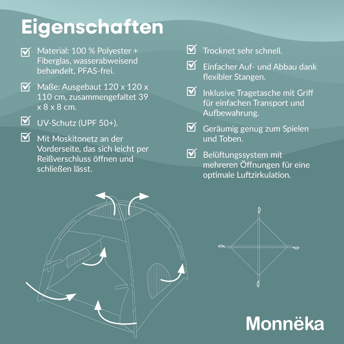 Babystrandmuschel UPF50+ mit Moskitonetz | Whale Teal