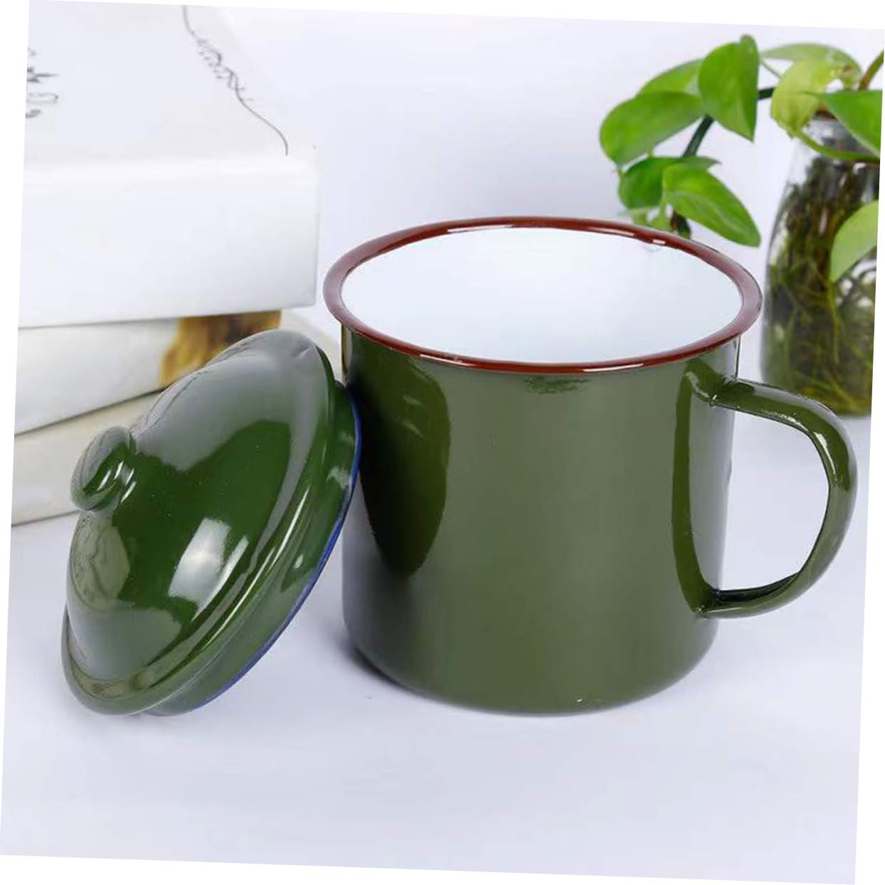 COLLBATH Grüne Vintage Emaille Kaffeetasse, Klassisch Nostalgisch
